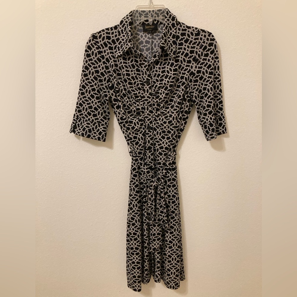 Laundry by Shelli Segal Ruched Shirtdress in Black White Taupe Size 4